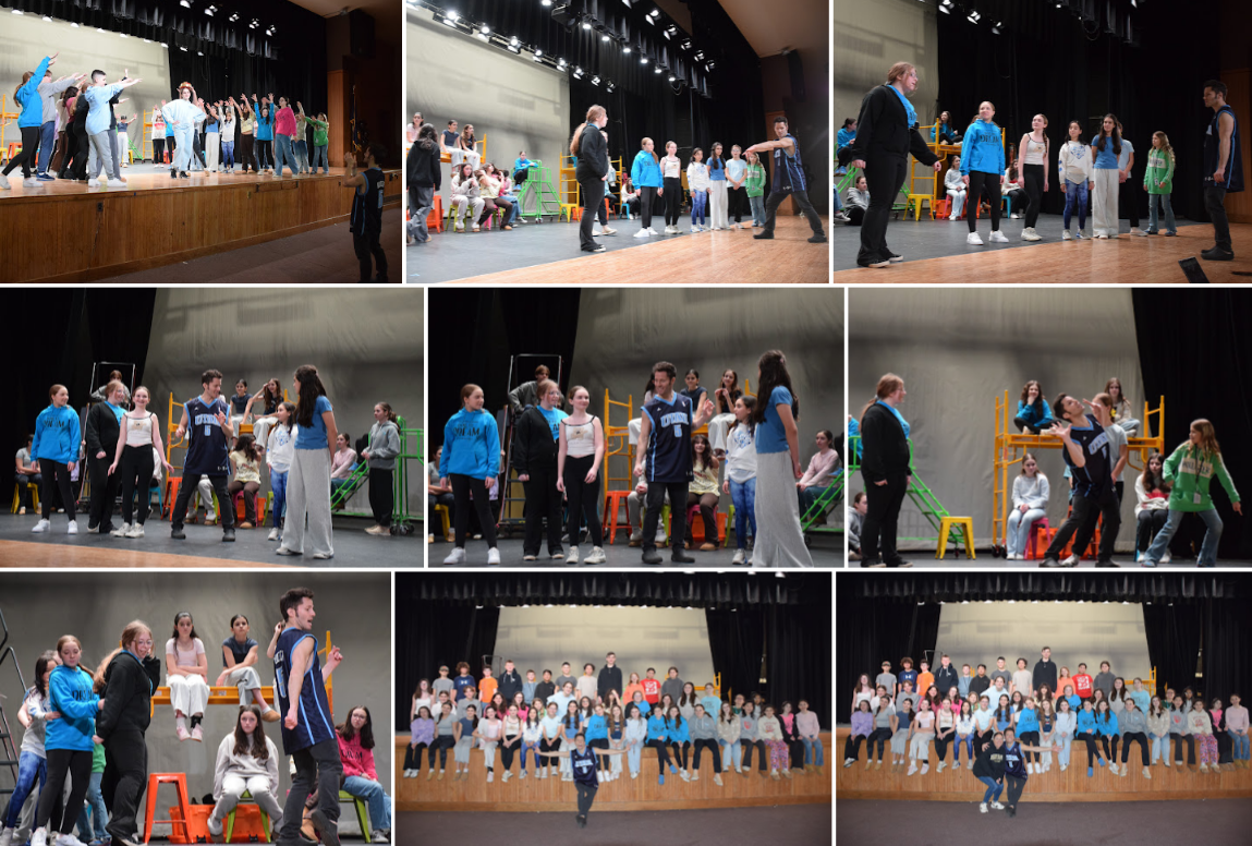 group of photos of students performing on stage
